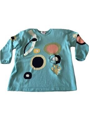 Dino Valiano Abstract Circles Pullover Sweater Aqua Blue Germany Sz 42 L Art